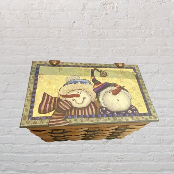 NEW CHRISTMAS BASKETS -- Nested Baskets, Snowmen, Wicker, Pressboard Lid, Set-2 - Picture 2 of 16